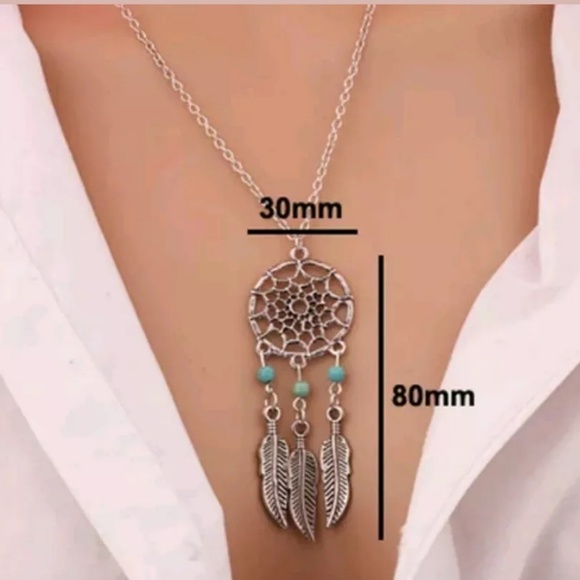 Dreamcatcher Silver Turquoise Necklace - Picture 3 of 7